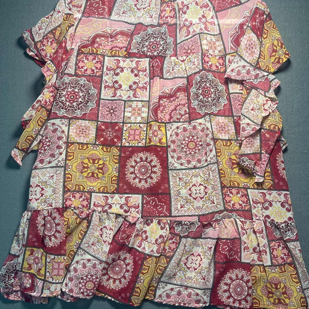 Umgee Boho Patchwork Peplum Top Ruffle Sleeve Blo… - image 3